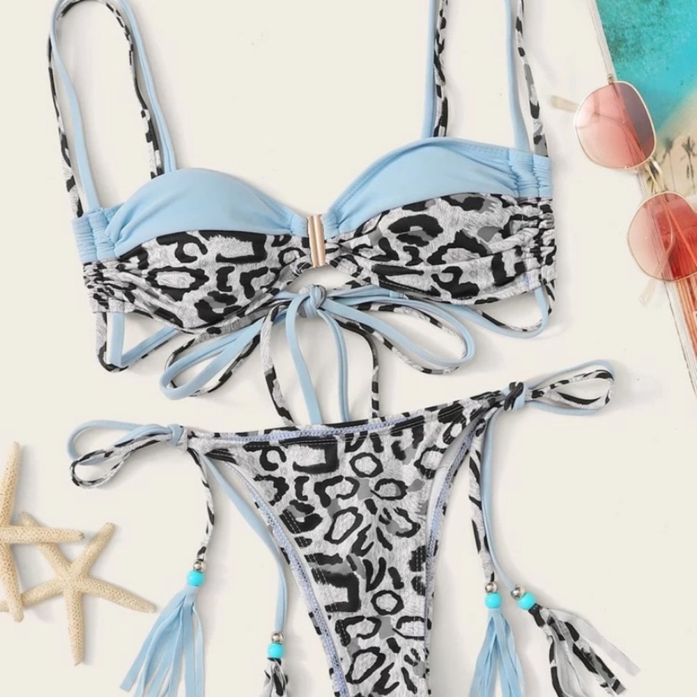 Leopard/ Light Blue bikini set